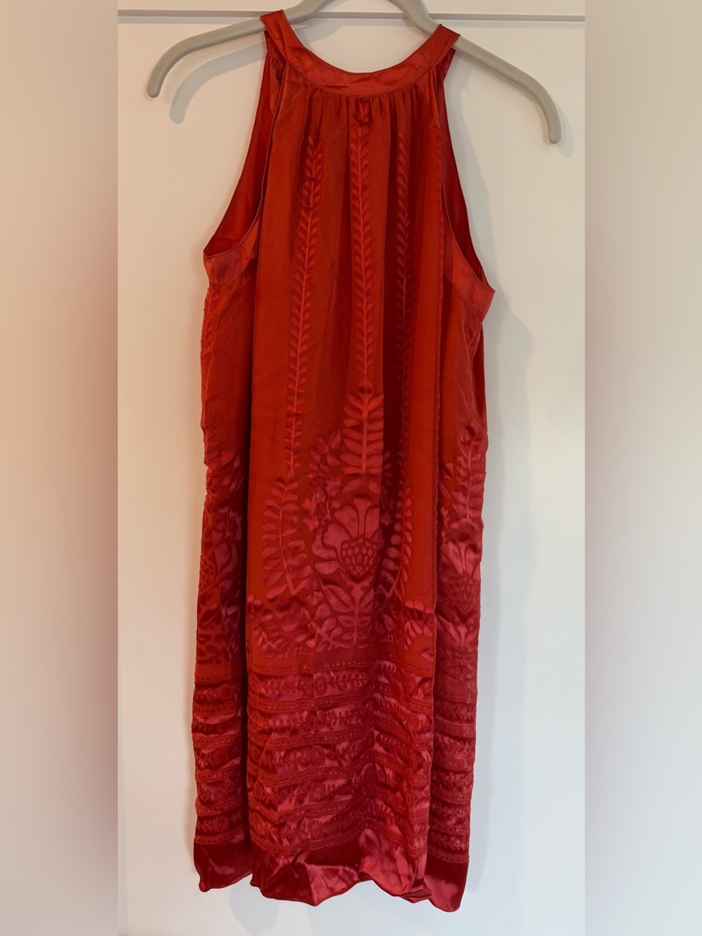 NWOT Studio M Red Sleeveless Midi Dress with Embroidered Motifs (XS)